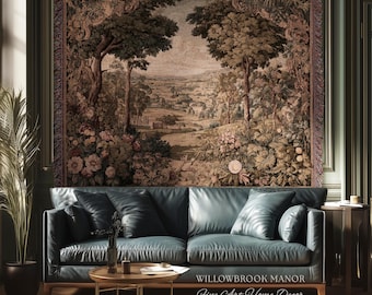 Traditional Romantic French Countryside Woven Tapestry Throw | European Art Timeless Heirloom Style Floral Meadow Landscape Classical Decor