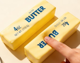 Realistischer gesalzener Butterstock in Braun, Pink oder Gelb - sanftes, langsam aufsteigendes Zappeln für Stressabbau und Beruhigung
