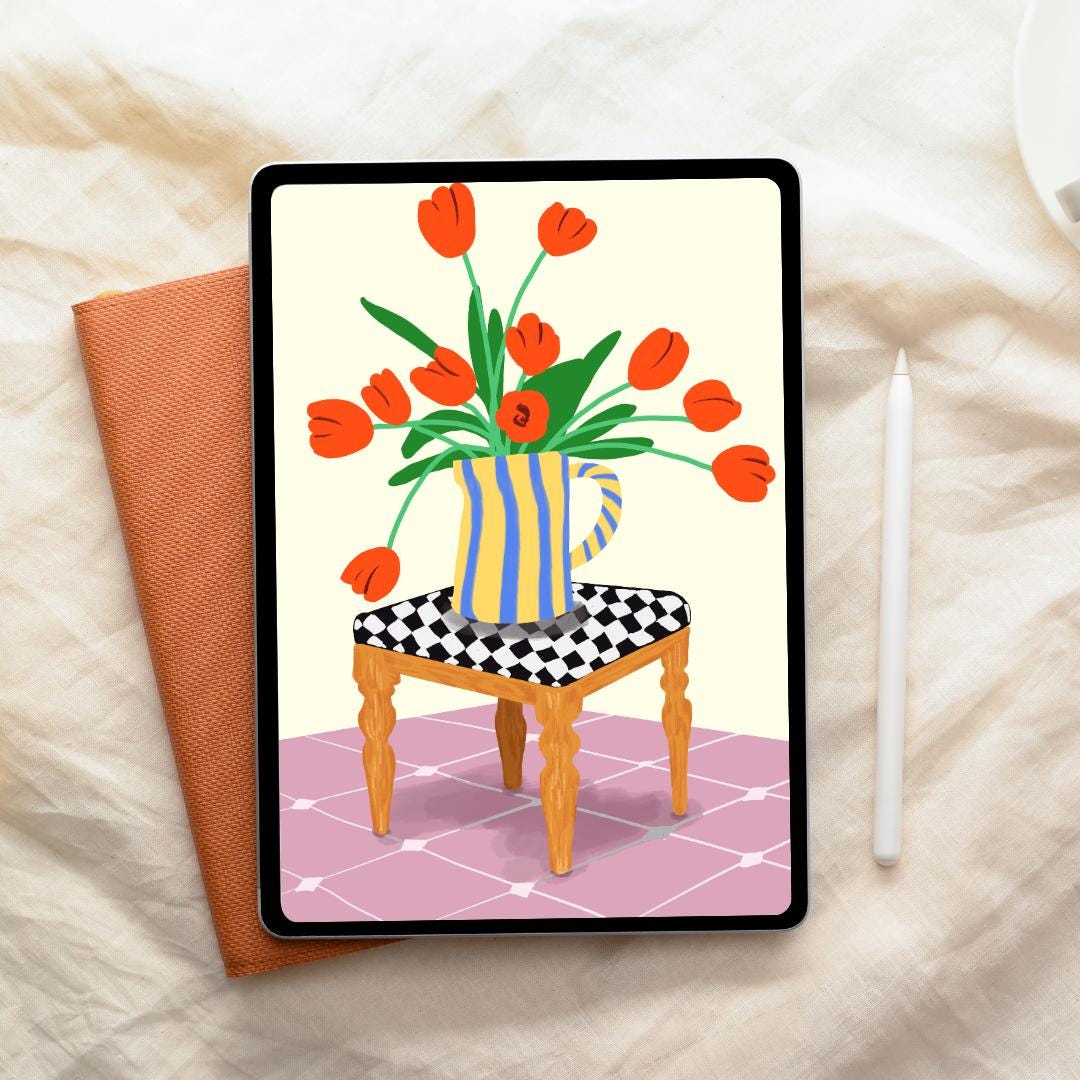 Colorful Tulip Still Life Art Print, Modern Floral Wall Decor (digital ...