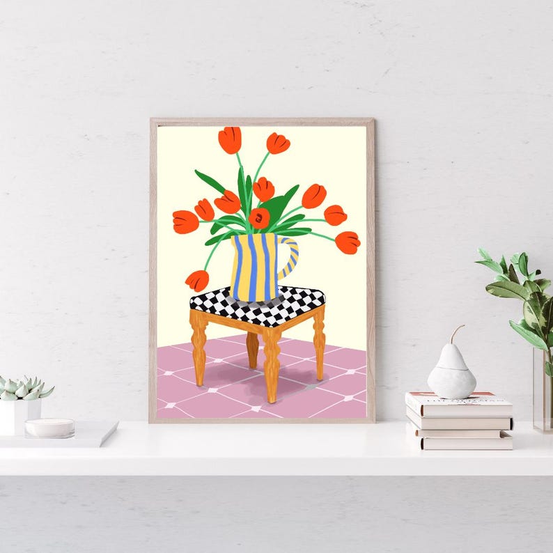 Colorful Tulip Still Life Art Print, Modern Floral Wall Decor (digital ...