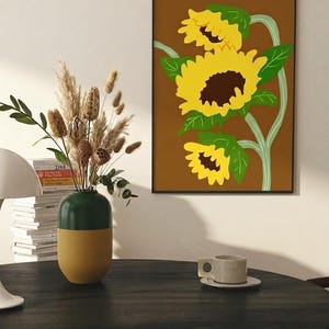 Sunflower prinable wall art, Minimalist flower poster, yellow flower pring(Digital Download)