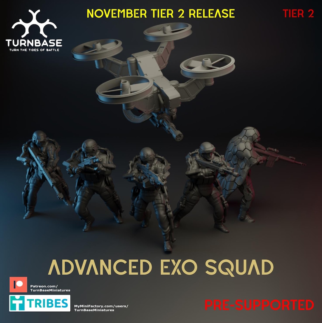 Turnbase Modern Miniatures, Advanced Exo Squad, 5 Minifigures & Drone ...