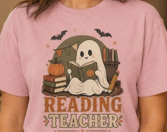 Reading Teacher Halloween Shirt, Vintage Ghost Tee, Spooky Book Lover Gift, Fall Classroom Teacher Shirt