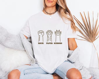 Rock Paper Scissors Crewneck, Funny Cat Paw Sweatshirt, Line Art Feline Pullover, Xmas Pet Lover Sweater, Gag Gift For Kitty Mom Sweatshirt