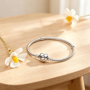 Charm Bracelet, Pandora Silver Snake Chain Bracelet with Heart Clasp Design