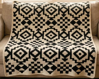 Southwestern Mosaic Crochet Blanket Pattern PDF, Geometric Crochet Throw, Overlay Mosaic Crochet Pattern, Modern Afghan Blanket