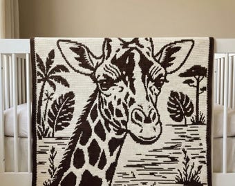 Patroon Safari Giraffe Mozaïek Gehaakte Deken – Overlay Wildlife Babykamer (pdf-download)