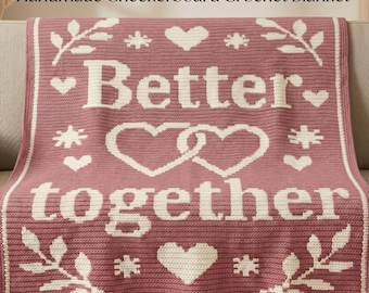 Better Together モザイクかぎ針編みブランケットパターン PDF、ロマンティックかぎ針編みスローパターン、オーバーレイモザイクかぎ針編みブランケット、ラブアフガン PDF