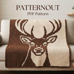 Deer Mosaic Crochet Blanket Pattern PDF – Overlay Crochet Stag Throw, Wildlife Afghan, Rustic Cabin Blanket, Instant Download