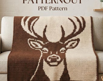 Deer Mosaic Crochet Blanket Pattern PDF – Overlay Crochet Stag Throw, Wildlife Afghan, Rustic Cabin Blanket, Instant Download