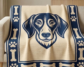 Blanket Crochet Pattern PDF – Dog Mosaic Crochet Blanket, Dog Blanket Pattern, Overlay Crochet Afghan, Paw Print Border, Digital Download