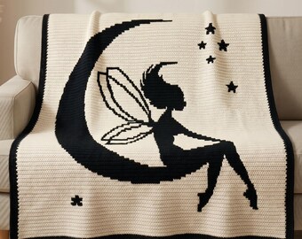 Fairy Blanket Pattern PDF, Moon Fairy Mosaic Crochet Blanket, Overlay Mosaic Crochet Pattern, Celestial Afghan Throw, Fairy Lover Gift