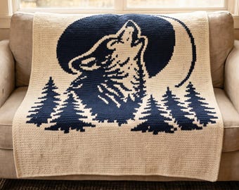 Patrón de manta de ganchillo mosaico en PDF, manta de lobo, manta afgana de ganchillo mosaico superpuesta, manta de árbol del bosque, descarga digital, patrón de ganchillo