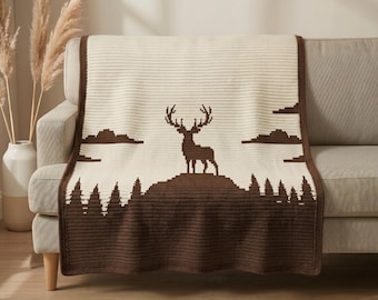 Deer Mosaic Crochet Blanket Pattern PDF, Overlay Mosaic Crochet Chart, Woodland Stag Afghan, Rustic Cabin Throw PDF