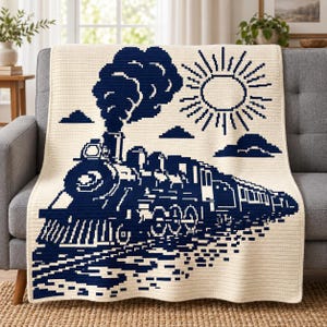 Train Mosaic Crochet Blanket Pattern PDF, Overlay Mosaic Crochet Chart, Steam Train Afghan, Locomotive Throw