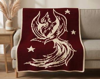 Phoenix Blanket Pattern PDF, Phoenix Mosaic Crochet Blanket, Overlay Mosaic Crochet Pattern, Fantasy Afghan Throw, Phoenix Lover Gift