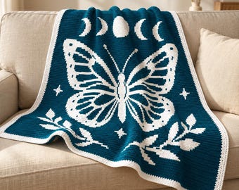 Butterfly Mosaic Crochet Blanket Pattern PDF, Overlay Mosaic Crochet Chart, Floral Butterfly Afghan, Digital Download