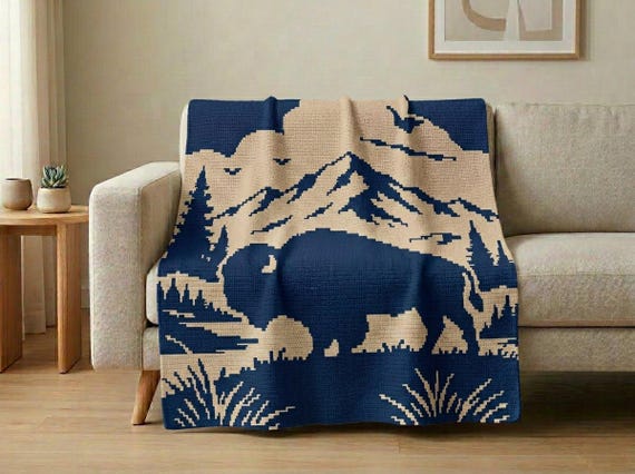 Bison Mosaic Crochet Blanket Pattern PDF, Overlay Mosaic Crochet Pattern, Mountain Wildlife Blanket, Buffalo Crochet PDF