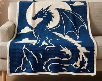 Dragon Moon Mosaic Crochet Blanket Pattern PDF, Overlay Mosaic Crochet Chart, Fantasy Dragon Afghan, Gothic Crochet Throw PDF