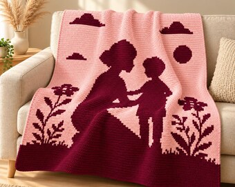 Häkelanleitung für eine Mutter-Kind-Mosaikdecke (PDF), Mosaik-Häkelmuster, Geschenk für Mütter, Familiendecke
