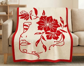 Floral Woman Mosaic Crochet Blanket Pattern PDF, Overlay Crochet Chart, Flower Blanket Pattern, Boho Crochet Blanket