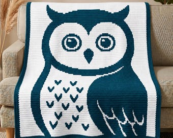 Owl Mosaic Crochet Blanket Pattern PDF, Overlay Mosaic Crochet Chart, Night Owl Afghan, Woodland Bird Digital Download