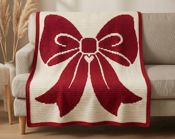Bow Mosaic Crochet Blanket Pattern PDF, Overlay Mosaic Crochet Chart, Ribbon Crochet Throw Pattern, Decorative Bow Afghan PDF