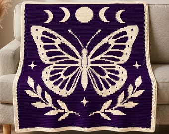 Butterfly Blanket Pattern PDF, Butterfly Mosaic Crochet Blanket, Overlay Mosaic Crochet Pattern,Celestial Afghan Throw, Butterfly Lover Gift