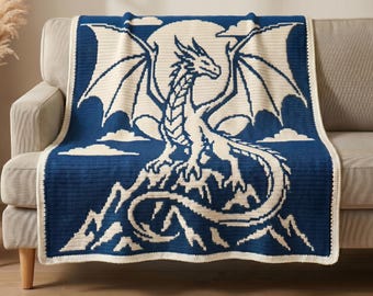 Dragon Mosaic Crochet Blanket Pattern PDF, Overlay Mosaic Crochet Chart, Fantasy Dragon Afghan Pattern, Mythical Crochet Throw PDF