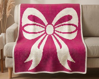Bow Mosaic Crochet Blanket Pattern PDF, Overlay Mosaic Crochet Chart, Ribbon Crochet Throw Pattern, Modern Bow Afghan PDF