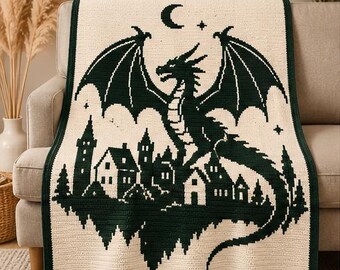 Häkelanleitung für eine Drachenmosaik-Decke (PDF), Mosaik-Häkelmuster, Fantasy-Drachen-Decke, Mythisches Überwurfmuster