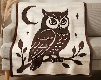Owl Mosaic Crochet Blanket Pattern PDF, Overlay Mosaic Crochet Chart, Moon Owl Afghan Pattern, Woodland Crochet Throw PDF