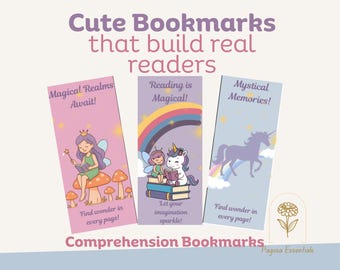 Unicorn Fairy Rainbow Reading Comprehension Bookmarks | Printable Kids Bookmark Set | ELA Reading Log