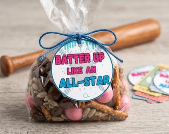 Baseball Ice Cream Drip Snack Tags | Circle Baseball Shaped (Digital Download)