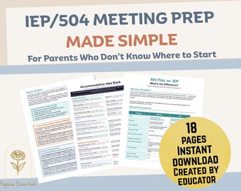 IEP 504 Parent Toolkit | Meeting Prep for Parents | Special Education Binder, Advocacy Templates, Checklists