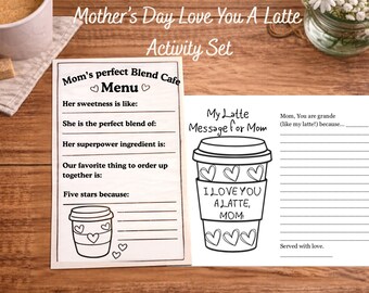 Mother's Day Coffee Activity Kit | Printable Mom Menu and Latte Message Card for Kids