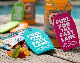 Swim Team Treat Tags, Kickboard Shaped, Pool Party Favor Labels (Digital Download)