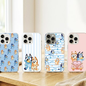 May include: Four phone cases with cartoon character designs. The cases feature a variety of patterns and colors, including blue, pink, and white. The designs include cartoon characters and patterns.