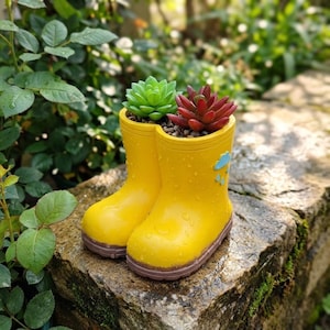 Yellow Rain Boot Planter - Resin Succulent Pot for Garden Decor