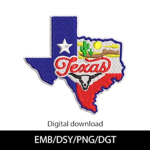 Texas Embroidery Design DST EMB PNG, Texas State Patch File, Machine Embroidery Instant Download