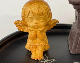 Handgesneden natuurlijk hout engel verliefd indoor Franse cherubijn putti engel figuur vintage oude Griekenland sculptuur beeldje cadeau.