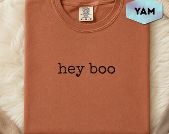 Hey Boo Graphic Tee, Cute Ghost Halloween Shirt, Minimalist Spooky Season Top, Trick Or Treat Fall Comfort Colors Gift Idea