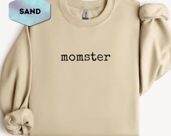 Momster Sweatshirt, Funny Halloween Mom Crewneck, Dripping Font Spooky Mama Pullover, Trick Or Treat Bat Spider Web Mom Gift
