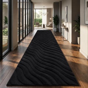 Modern Hallway Runner Rug black Wave Runner Carpet, Long Entryway Rug, Minimalist Corridor Rug, Luxury Floor Runner, Contemporary Home Decor
