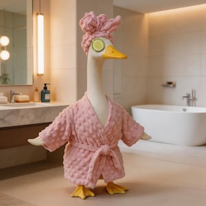Porch Goose Robe Outfit, Pink Bathrobe Costume for 23 Inch Goose, Fleece Robe and Turban Set for 23" Lawn Goose, Unique Garden Decor Gift image 2