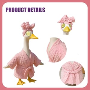 Porch Goose Robe Outfit, Pink Bathrobe Costume for 23 Inch Goose, Fleece Robe and Turban Set for 23" Lawn Goose, Unique Garden Decor Gift image 5