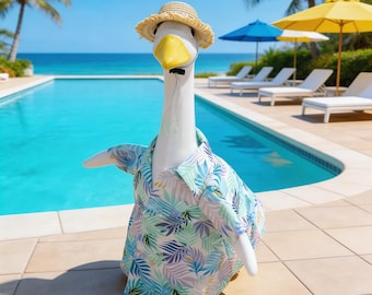 Porch Goose Outfit, Summer Vacation-Themed Yard Goose Ornament, Tropical Floral Shirt, Vacation-Style Attire,  Small Pet Holiday Costume
