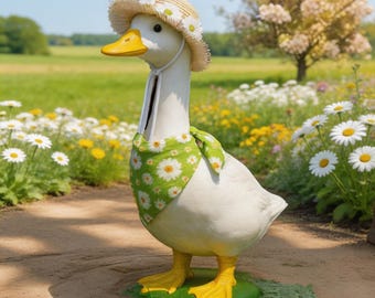 Decoración de ganso para porche estilo pastoral primavera/verano, adorno de ganso con sombrero de paja y margaritas, decoración creativa de jardín estilo granja DIY, marca de moda