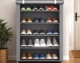 Zapatero de 6 niveles con puerta corrediza, organizador de zapatos a prueba de polvo, estante de almacenamiento para la entrada que ahorra espacio
