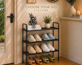 Shoe Rack Organizer for Entryway, Space Saving Metal Shoe Storage, 3 4 5 Tier Shoe Shelf for Small Spaces, Apartment Storage